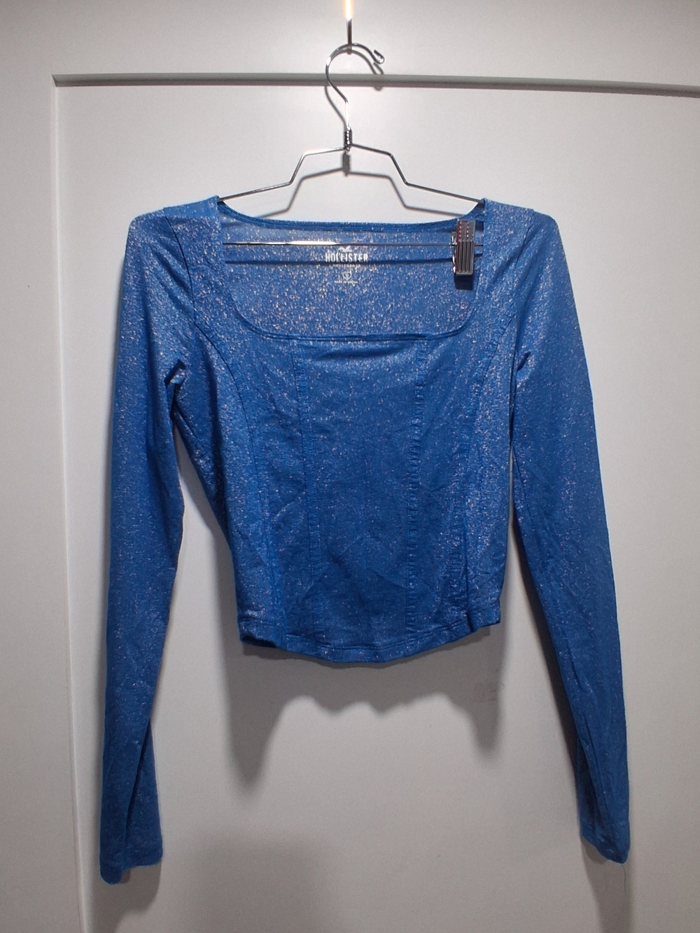 Hollister Shimmery Royal Blue Long-Sleeve Square Neck Top S